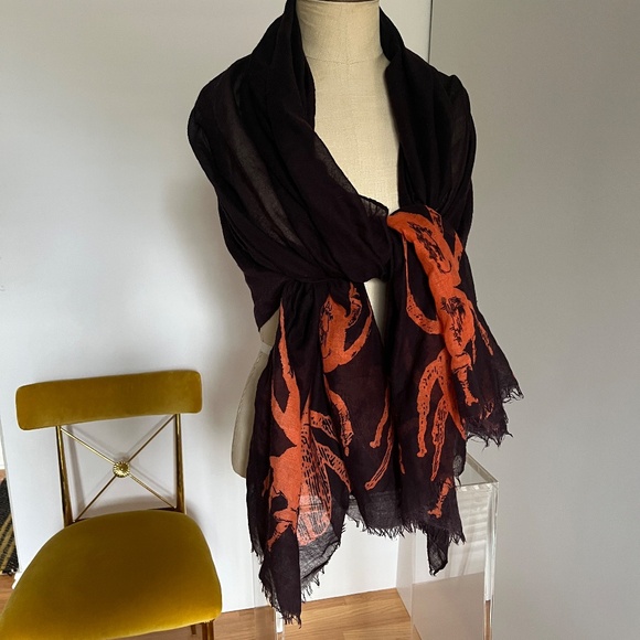 India Hicks Beetle Scarf gently used, eggplant/Brown color with orange beetles - Picture 3 of 3